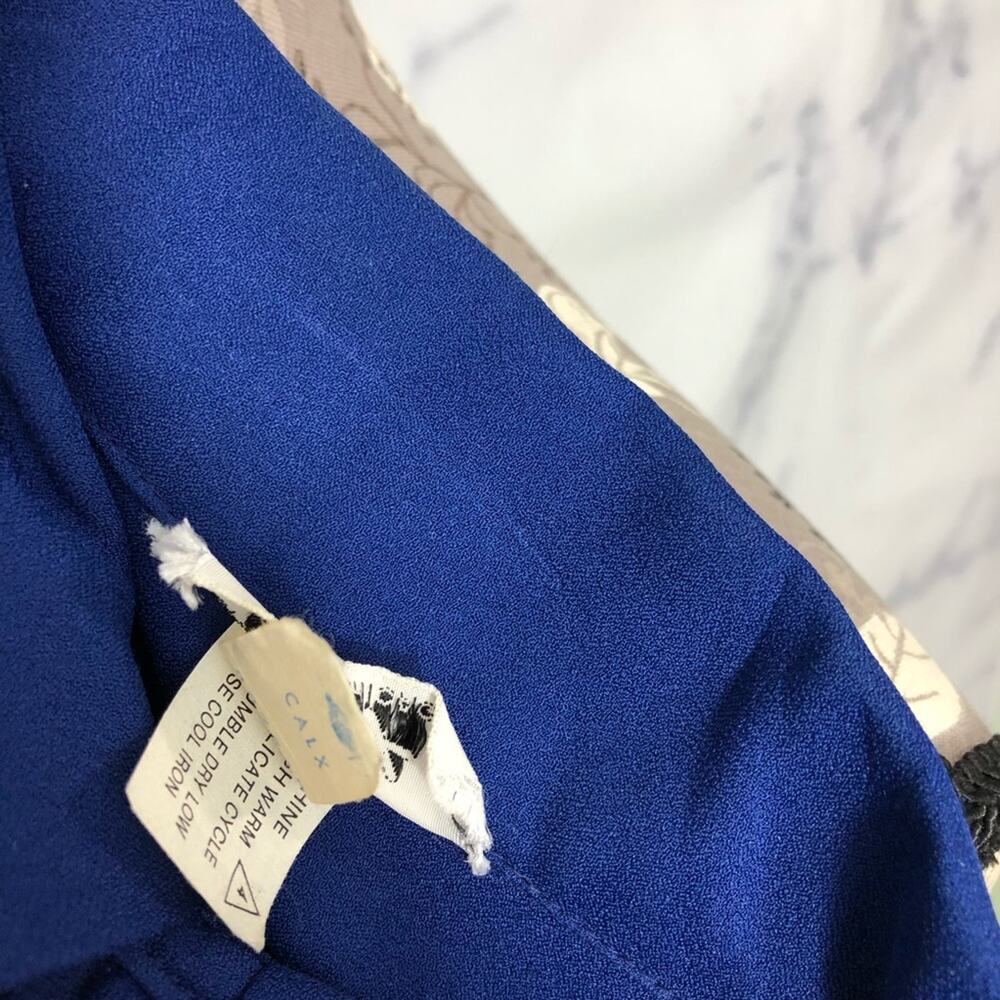 Vintage Dog Ear Collar Union Made Button Down Top Cascade Ruffle Midnight Blue - Picture 10 of 12